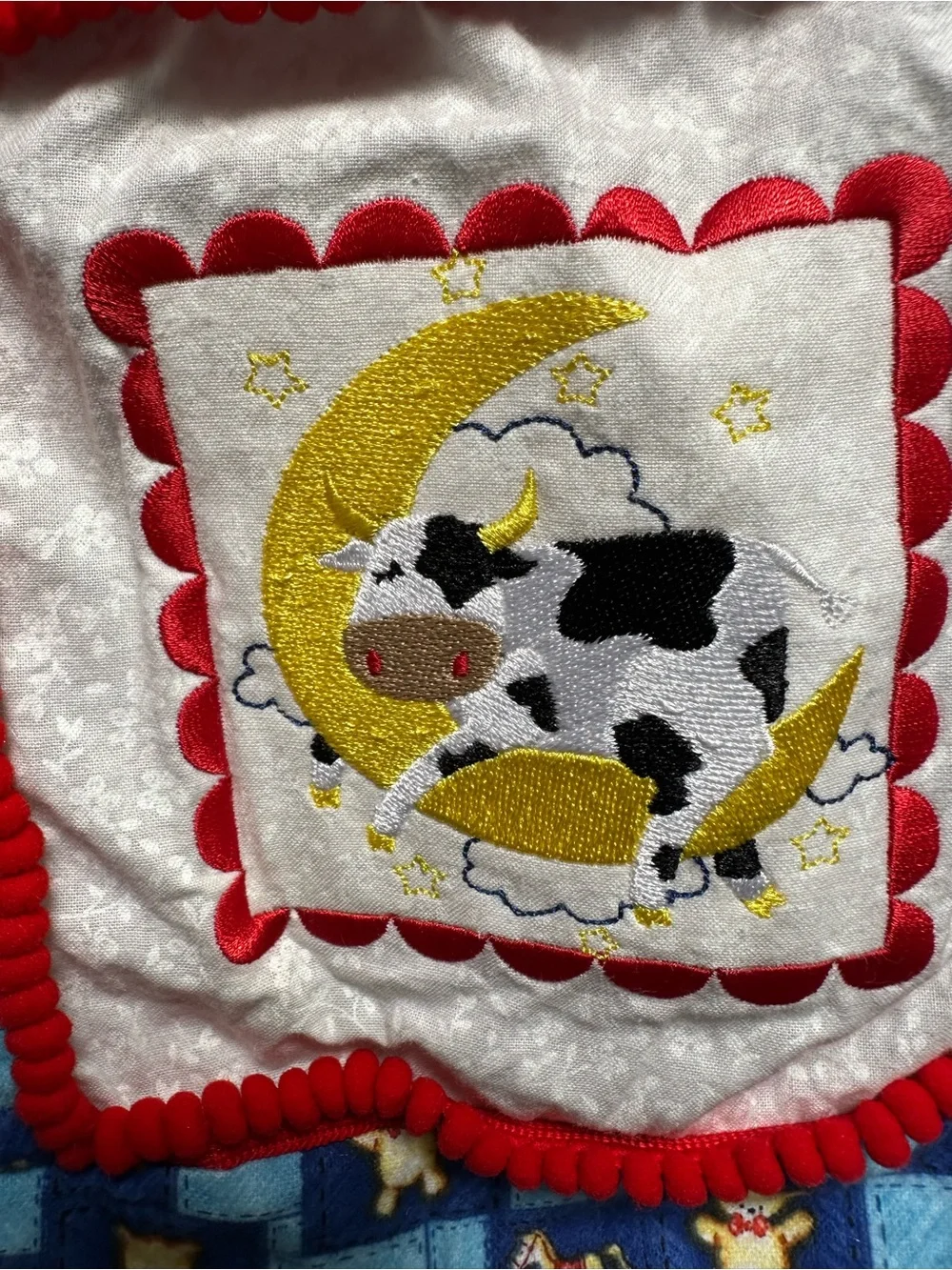 HANDMADE BABY BOY QUILT BLANKET EMBROIDERED STORYBOOK ANIMAL PATCHWORK FLANNEL
